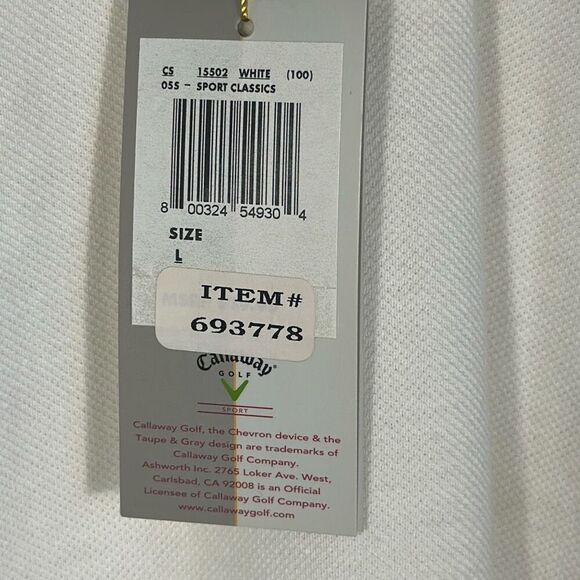 Callaway Mens Classic White Short Sleeve Golf Shirt Polo size Large New with Tag - Picture 2 of 9